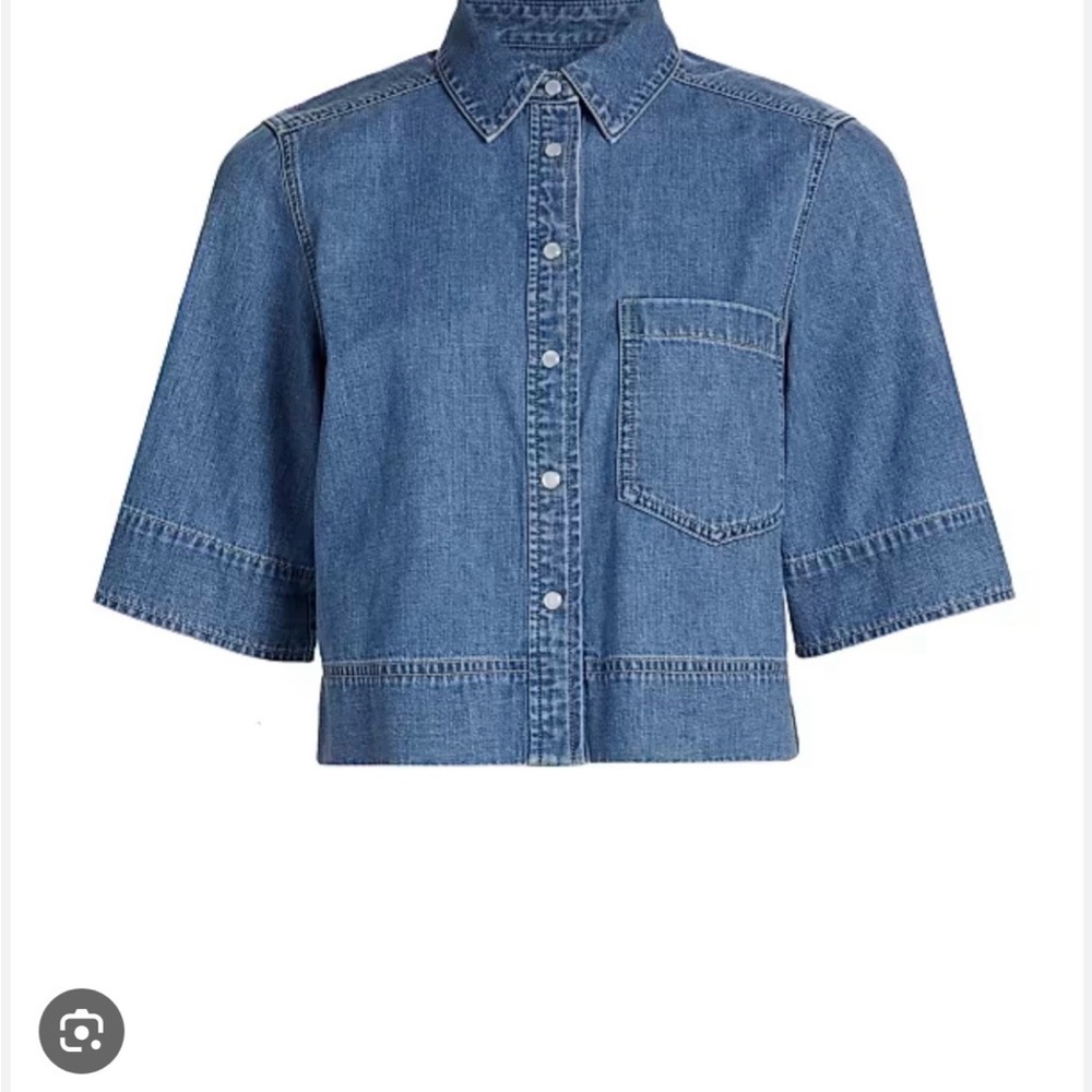 Veronica Beard Denim Cropped Button-Front Shirt Jacket in Medium Blue